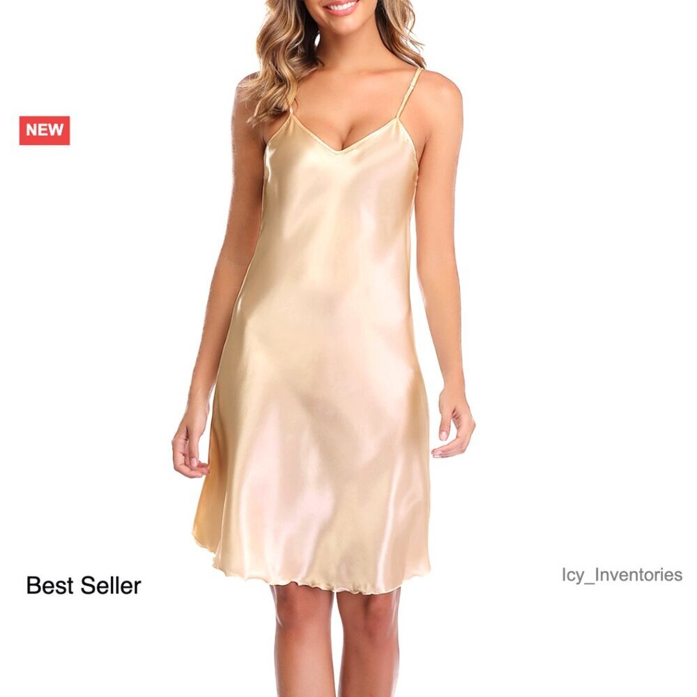 Satin Slip Dress Elegant Minimal Chic Nightgown Adjustable Straps Sleepwear